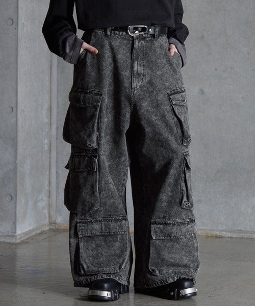 SERACE（セラス）の「【SERACE】Super wide vintage denim parachute cargo pants / スーパーワイドヴィンテージデニムパラシュートカーゴパンツ（デニムパンツ・メンズ・ブラック/ブルー/ホワイト・L/S/M）」の7枚目の写真