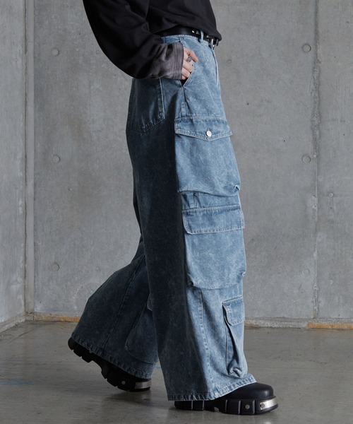 SERACE（セラス）の「【SERACE】Super wide vintage denim parachute cargo pants / スーパーワイドヴィンテージデニムパラシュートカーゴパンツ（デニムパンツ・メンズ・ブラック/ブルー/ホワイト・L/S/M）」の10枚目の写真