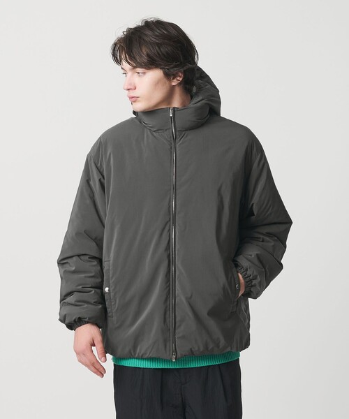 MONKEY TIME(モンキータイム)の「パデッド ツイル レイヤードフード ジャケット -撥水機能-(ブルゾン・メンズ・ダークグレー/ブラック・S/M/L/XL)」の2枚目の写真