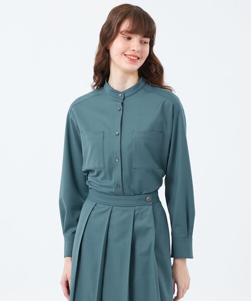 MACKINTOSH PHILOSOPHY（ﾏｯｷﾝﾄｯｼｭ ﾌｨﾛｿﾌｨｰ）の「ウールトロバンドカラーシャツ（シャツ/ブラウス・レディース・チャコールグレー/ブルー系その他7/ダークネイビー・36/38）」の3枚目の写真