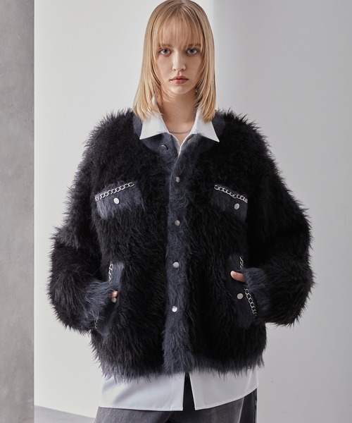 Loose/ルース(ルース)の「ダブルジャガード シャギーチェーンニットカーディガン(カーディガン/ボレロ・メンズ・グレー系/ブラック系/ホワイト系・L/M/S)」の2枚目の写真