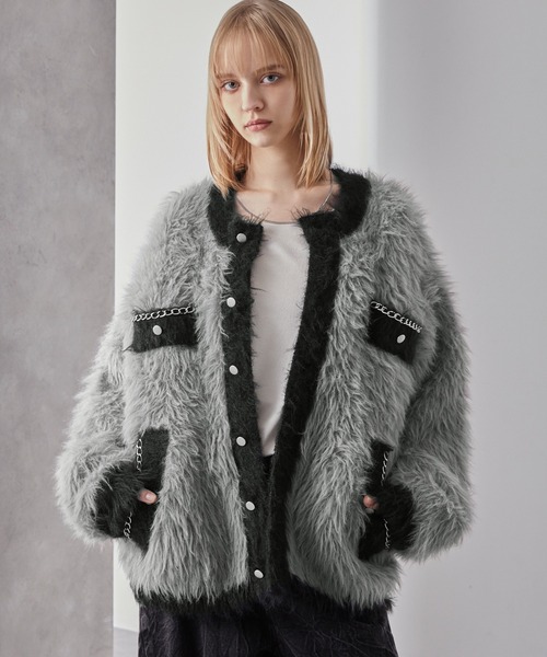 Loose/ルース(ルース)の「ダブルジャガード シャギーチェーンニットカーディガン(カーディガン/ボレロ・メンズ・グレー系/ブラック系/ホワイト系・L/M/S)」の3枚目の写真