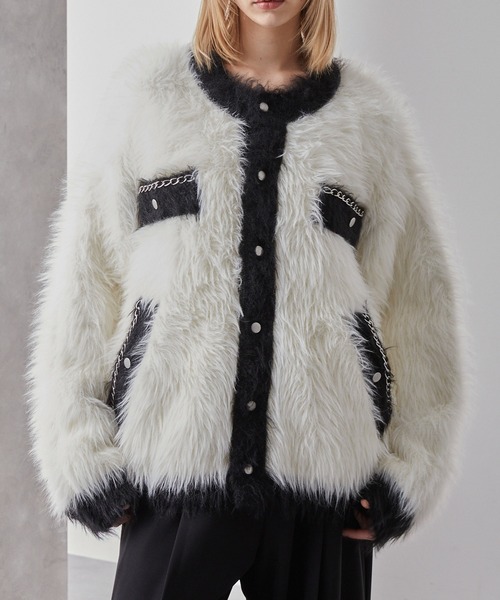 Loose/ルース(ルース)の「ダブルジャガード シャギーチェーンニットカーディガン(カーディガン/ボレロ・メンズ・グレー系/ブラック系/ホワイト系・L/M/S)」の4枚目の写真