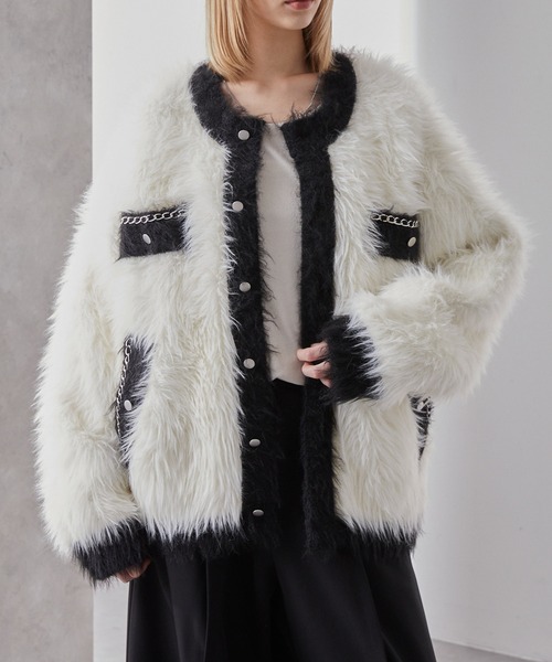 Loose/ルース(ルース)の「ダブルジャガード シャギーチェーンニットカーディガン(カーディガン/ボレロ・メンズ・グレー系/ブラック系/ホワイト系・L/M/S)」の5枚目の写真