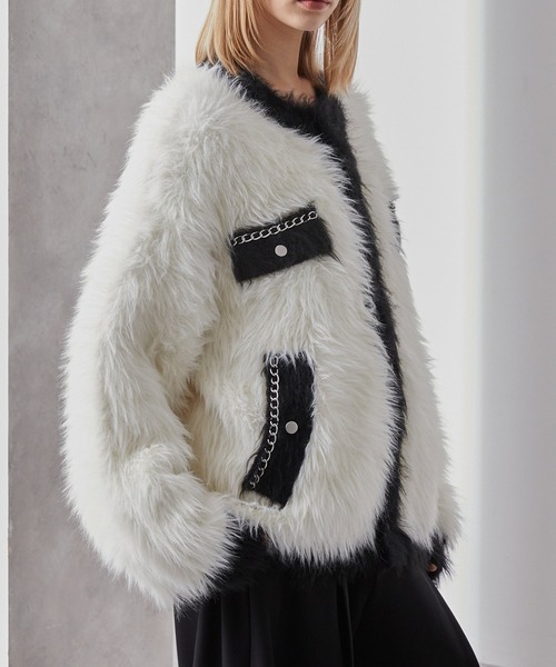 Loose/ルース(ルース)の「ダブルジャガード シャギーチェーンニットカーディガン(カーディガン/ボレロ・メンズ・グレー系/ブラック系/ホワイト系・L/M/S)」の6枚目の写真