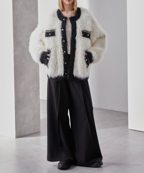 Loose/ルース(ルース)の「ダブルジャガード シャギーチェーンニットカーディガン(カーディガン/ボレロ・メンズ・グレー系/ブラック系/ホワイト系・L/M/S)」の9枚目の写真