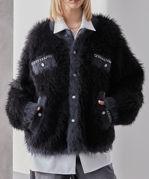 Loose/ルース(ルース)の「ダブルジャガード シャギーチェーンニットカーディガン(カーディガン/ボレロ・メンズ・グレー系/ブラック系/ホワイト系・L/M/S)」の12枚目の写真