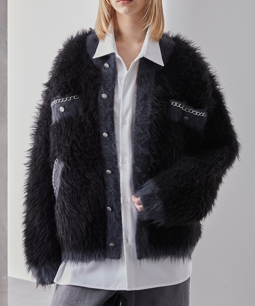 Loose/ルース(ルース)の「ダブルジャガード シャギーチェーンニットカーディガン(カーディガン/ボレロ・メンズ・グレー系/ブラック系/ホワイト系・L/M/S)」の13枚目の写真