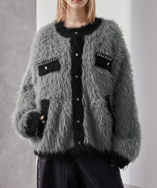 Loose/ルース(ルース)の「ダブルジャガード シャギーチェーンニットカーディガン(カーディガン/ボレロ・メンズ・グレー系/ブラック系/ホワイト系・L/M/S)」の20枚目の写真