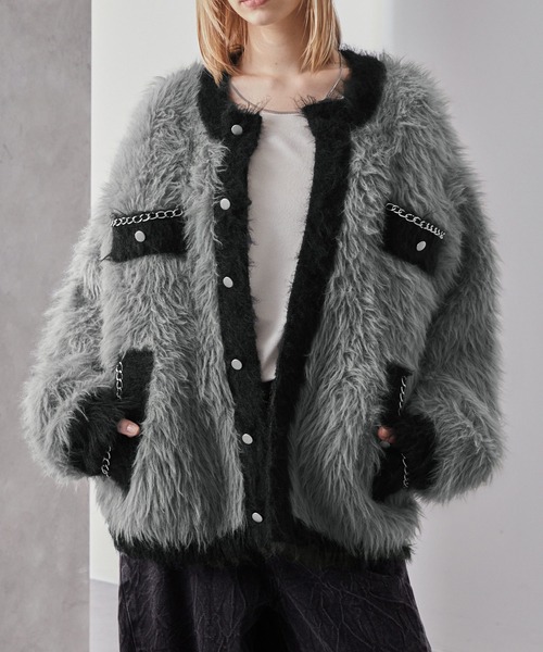 Loose/ルース(ルース)の「ダブルジャガード シャギーチェーンニットカーディガン(カーディガン/ボレロ・メンズ・グレー系/ブラック系/ホワイト系・L/M/S)」の21枚目の写真