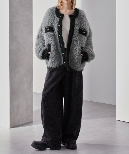 ダブルジャガード シャギーチェーンニットカーディガン（カーディガン