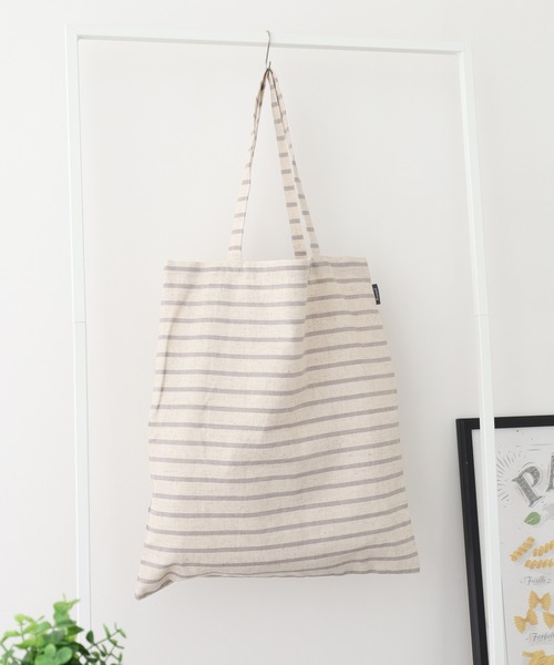 l'atelier Nuuit(アトリエヌイ)の「綿麻ボーダー シンプルバッグ(トートバッグ・レディース・ネイビー系/グレー系/グレー/ネイビー・ONE SIZE)」の3枚目の写真