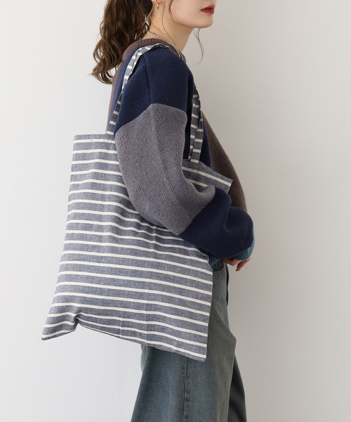l'atelier Nuuit(アトリエヌイ)の「綿麻ボーダー シンプルバッグ(トートバッグ・レディース・ネイビー系/グレー系/グレー/ネイビー・ONE SIZE)」の15枚目の写真