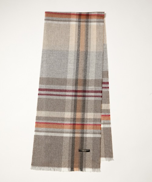KATHARINE HAMNETT LONDON （キャサリンハムネットロンドン）の「KATHARINE HAMNETT LONDON/キャサリンハムネットロンドン カシミヤ100% チェックマフラー（マフラー・メンズ・ライトグレー/ベージュ/ネイビー・FREE）」の8枚目の写真