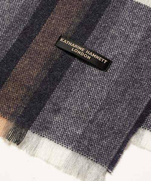 KATHARINE HAMNETT LONDON （キャサリンハムネットロンドン）の「KATHARINE HAMNETT LONDON/キャサリンハムネットロンドン カシミヤ100% チェックマフラー（マフラー・メンズ・ライトグレー/ベージュ/ネイビー・FREE）」の12枚目の写真