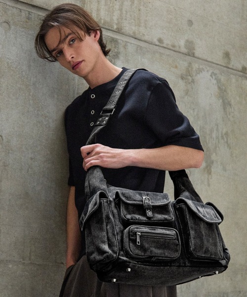 CLEL(クレイル)の「【CLEL】Fringe/Basic Denim Shoulder Bag / フリンジ/ベーシック デニムショルダーバッグ(ショルダーバッグ・メンズ・ブラック系/グレー/ブルー系・FREE)」の7枚目の写真