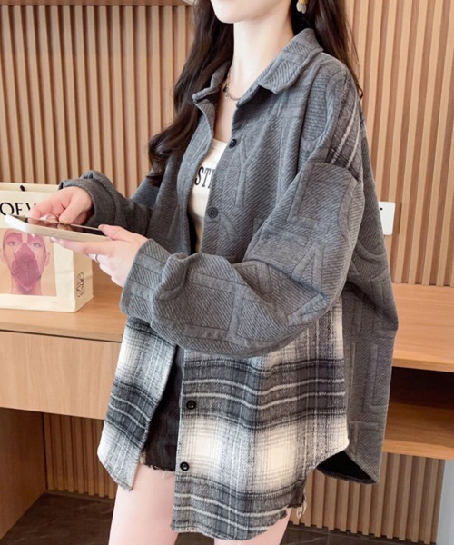 SallyLunn(サリーラン)の「パネル切り替えチェックシャツ(シャツ/ブラウス・レディース・ブラック/グレー・L/M)」の4枚目の写真