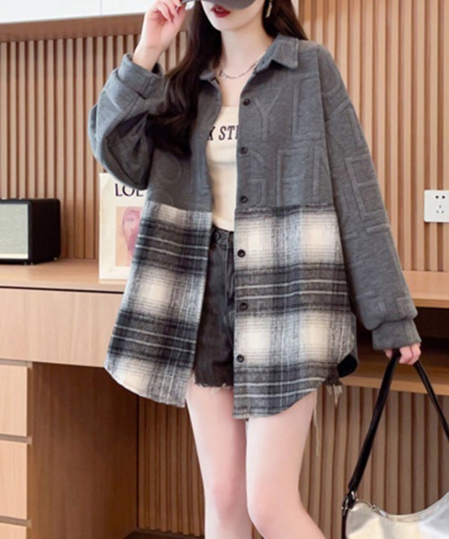 SallyLunn(サリーラン)の「パネル切り替えチェックシャツ(シャツ/ブラウス・レディース・ブラック/グレー・L/M)」の5枚目の写真