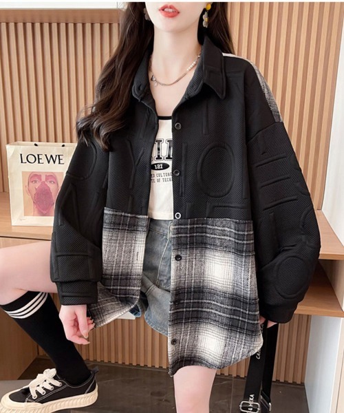 SallyLunn(サリーラン)の「パネル切り替えチェックシャツ(シャツ/ブラウス・レディース・ブラック/グレー・L/M)」の6枚目の写真