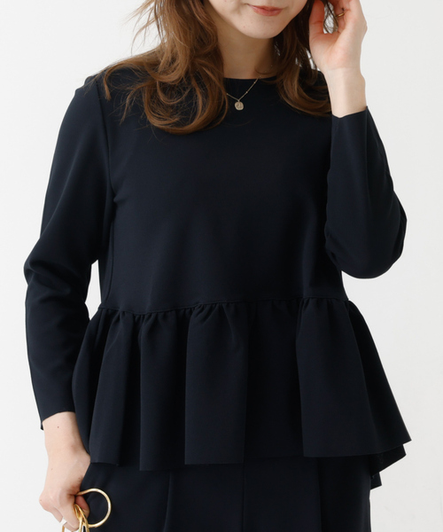 DESIGNWORKS(デザインワークス)の「【セットアップ対応】ぺプラムトップス(シャツ/ブラウス・レディース・アイボリー/ブラック/ネイビー・フリー)」の3枚目の写真