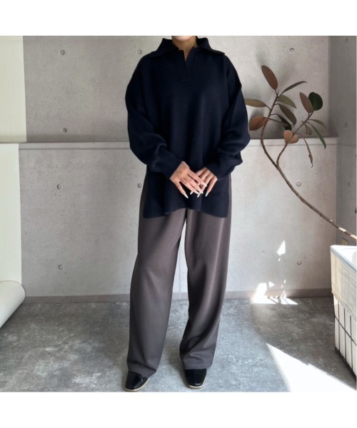 amini(アミニ)の「ポロニットスリットプルオーバー(ニット/セーター・レディース・アイボリー/グレイッシュベージュ/ネイビー・FREE)」の13枚目の写真