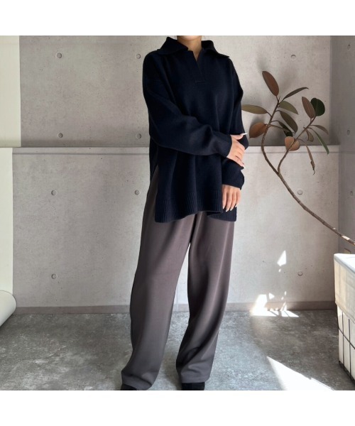 amini(アミニ)の「ポロニットスリットプルオーバー(ニット/セーター・レディース・アイボリー/グレイッシュベージュ/ネイビー・FREE)」の14枚目の写真