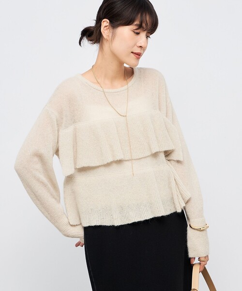 NOLLEY’S（ノーリーズ）の「2WAYラメモヘヤラッフルプルオーバー（ニット/セーター・レディース・ブラック/チャコールグレー/ベージュ・38）」の7枚目の写真