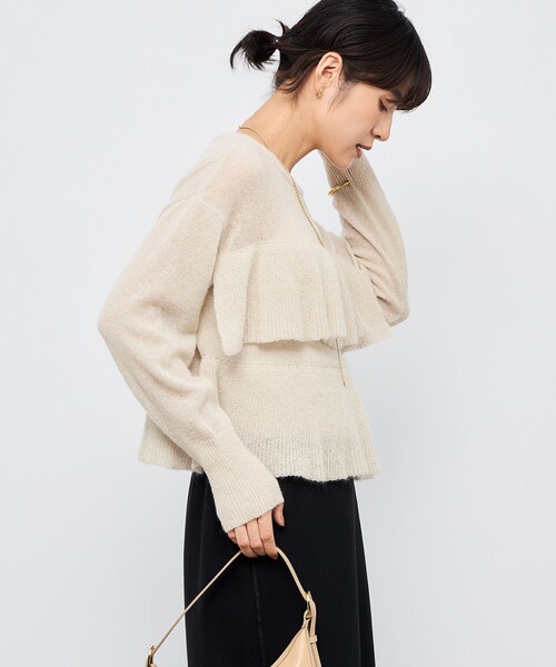 NOLLEY’S（ノーリーズ）の「2WAYラメモヘヤラッフルプルオーバー（ニット/セーター・レディース・ブラック/チャコールグレー/ベージュ・38）」の10枚目の写真