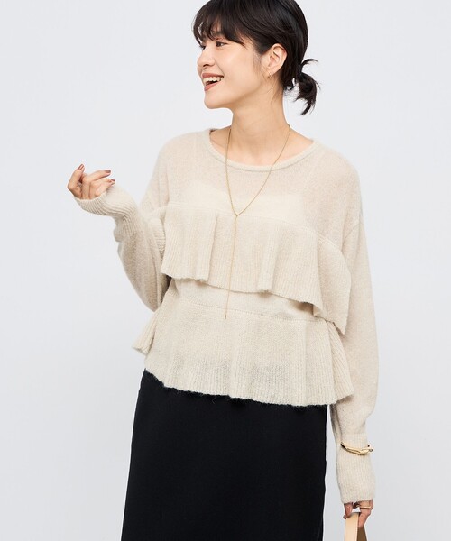 NOLLEY’S（ノーリーズ）の「2WAYラメモヘヤラッフルプルオーバー（ニット/セーター・レディース・ブラック/チャコールグレー/ベージュ・38）」の11枚目の写真