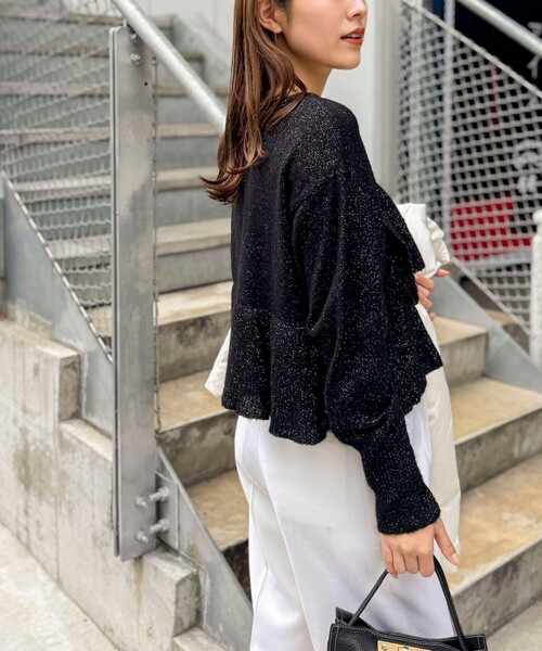 NOLLEY’S（ノーリーズ）の「2WAYラメモヘヤラッフルプルオーバー（ニット/セーター・レディース・ブラック/チャコールグレー/ベージュ・38）」の13枚目の写真