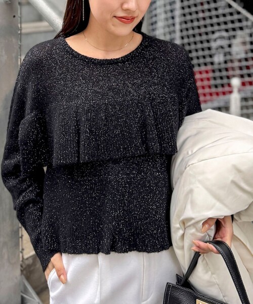 NOLLEY’S（ノーリーズ）の「2WAYラメモヘヤラッフルプルオーバー（ニット/セーター・レディース・ブラック/チャコールグレー/ベージュ・38）」の15枚目の写真