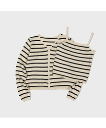 MOAA（モア）の「Striped Cropped Button Cardigan (IVORY) inner set（カーディガン/ボレロ）」