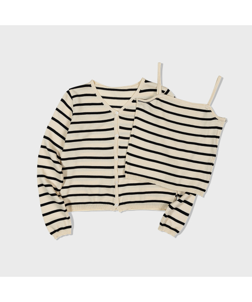 MOAA(モア)の「Striped Cropped Button Cardigan (IVORY) inner set(カーディガン/ボレロ・レディース・その他・SMALL/MEDIUM)」の1枚目の写真