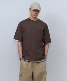 ヘビーウェイトリラックスクルーネックポケットTシャツ[ダークブラウン]