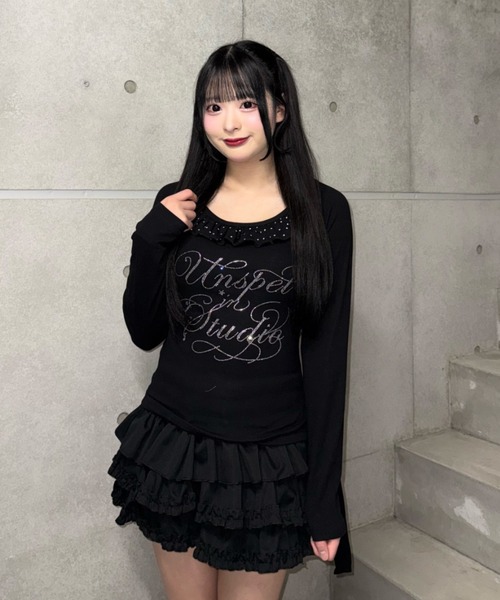 Lae（レイ）の「ラインストーンフリルロングTシャツ（Tシャツ/カットソー・レディース・グレー・SMALL/MEDIUM）」の2枚目の写真