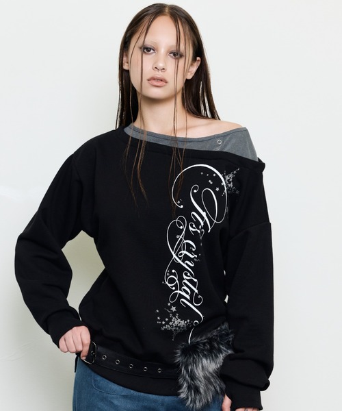 LUVISTRUE(ラヴイズトゥルー)の「EV LAYERED ONESHOULDER TEE(Tシャツ/カットソー・レディース・ブラック・FREE)」の2枚目の写真