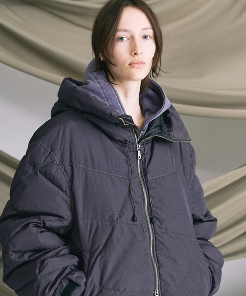 UNISEX》Garment-dye Prime-Over Hood Down Jacket/ガーメントダイ