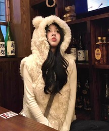 DEVICE | 耳付き ふわふわ フード付き ファーベスト(ベスト)