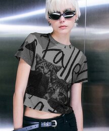 Fallett | キャットプリントトップ チャコール(Tシャツ/カットソー)