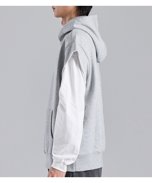 BUTTON SEOUL(ボタンソウル)の「スリーブレスヴィンテージコットンフードベスト(メランジ)(Tシャツ/カットソー・メンズ・その他・MEDIUM/LARGE/X-LARGE)」の4枚目の写真