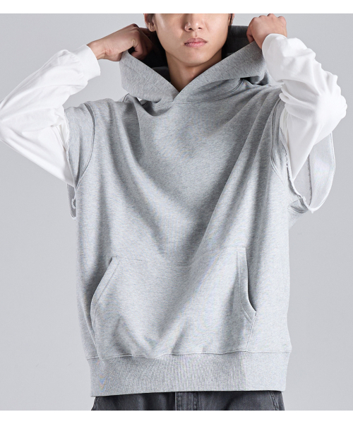 BUTTON SEOUL(ボタンソウル)の「スリーブレスヴィンテージコットンフードベスト(メランジ)(Tシャツ/カットソー・メンズ・その他・MEDIUM/LARGE/X-LARGE)」の8枚目の写真