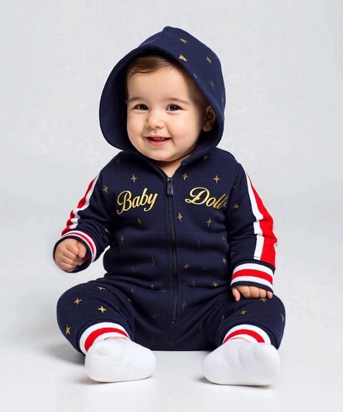 BABYDOLL(ベビードール)の「スパークルラインロンパース 1188B(ロンパース・キッズ・ネイビー/グリーン/オフホワイト・70cm/80cm)」の6枚目の写真