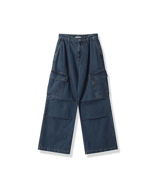 ZENDUST(ジェンダスト)の「Bridge Cargo Denim Pants BLUE(デニムパンツ・レディース・ブルー・SMALL/X-SMALL/XX-SMALL/LARGE/MEDIUM)」の1枚目の写真