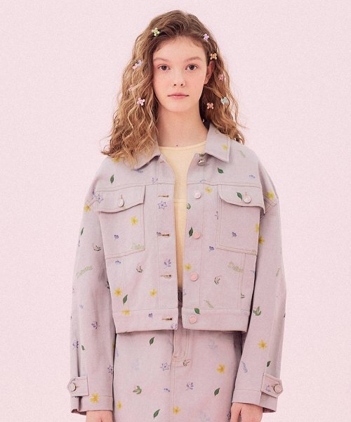 MICALLE MICALLEフラワープリントデニムジャケット 新品 フラワープリントデニムジャケット[MINT]（デニムジャケット