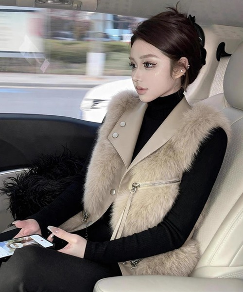 セール】フェイクファー切替ジップアップベスト（ベスト）｜Sibra