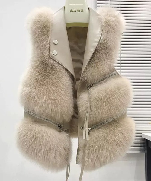 セール】フェイクファー切替ジップアップベスト（ベスト）｜Sibra