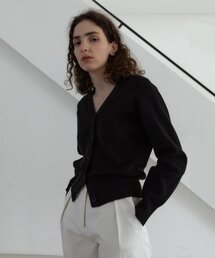 21S V-NECK LINE RIBBED CARDIGAN (BLACK)