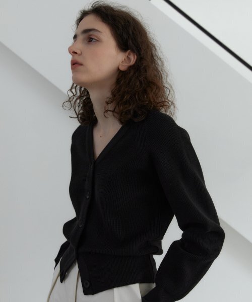 38COMEONCOMMON（38カモンコモン）の「21S V-NECK LINE RIBBED CARDIGAN (BLACK)（カーディガン/ボレロ・レディース・その他・FREE）」の2枚目の写真