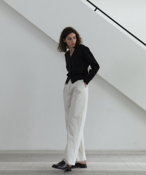 38COMEONCOMMON（38カモンコモン）の「21S V-NECK LINE RIBBED CARDIGAN (BLACK)（カーディガン/ボレロ・レディース・その他・FREE）」の4枚目の写真