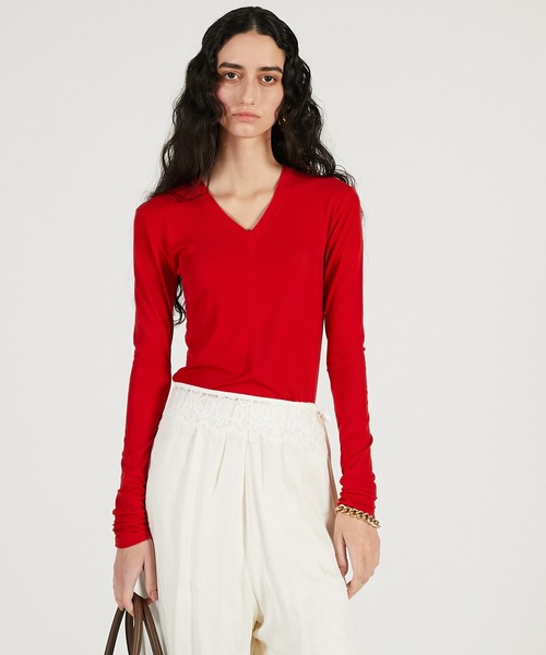 PRANK PROJECT（プランクプロジェクト）の「【2026Spring Pre-Order】ディープVネックトップ / Deep V-Neck Top（Tシャツ/カットソー・レディース・ブラック/ブラウン/レッド・FREE）」の3枚目の写真